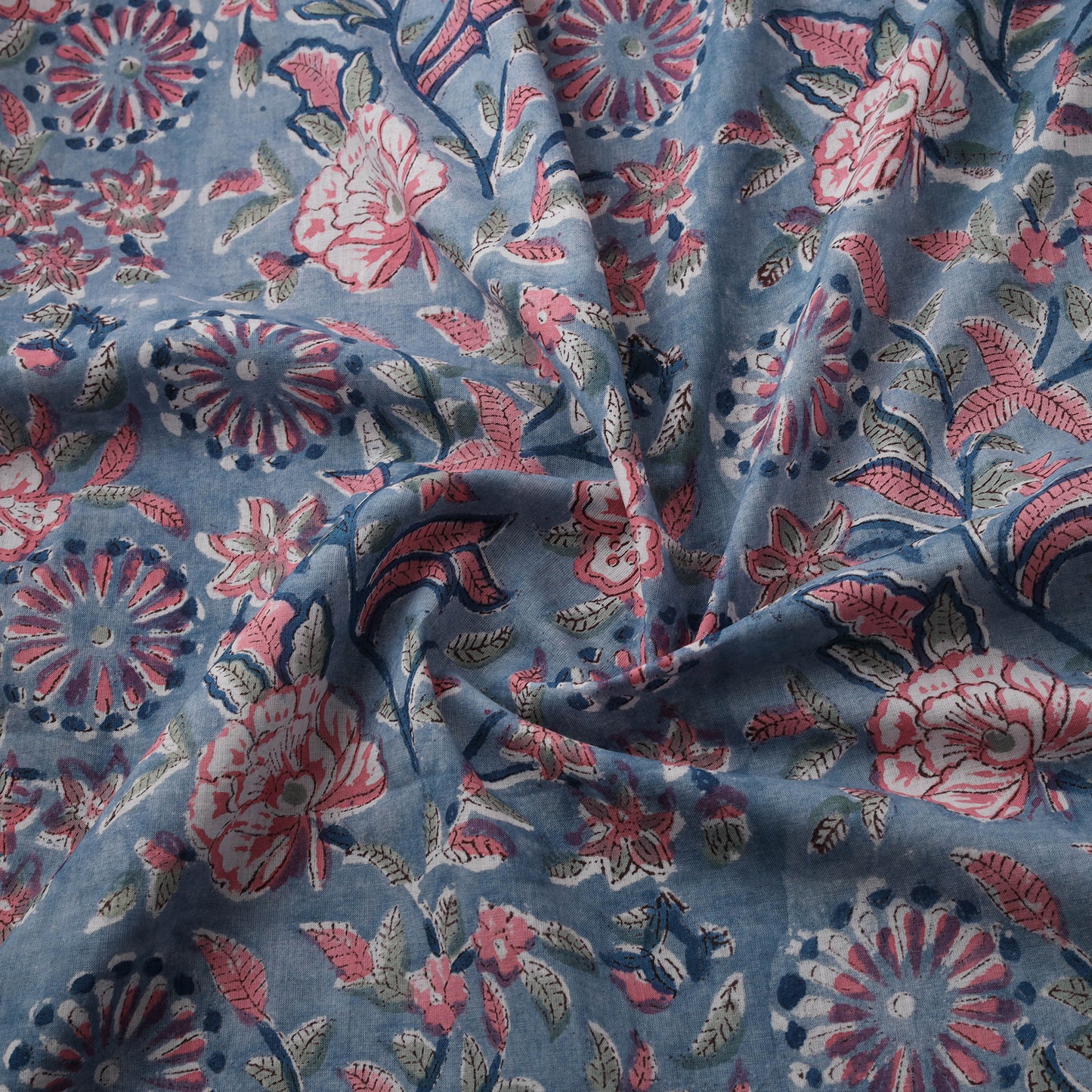 Blue - Sanganeri Hand Block Print Cotton Fabric 09