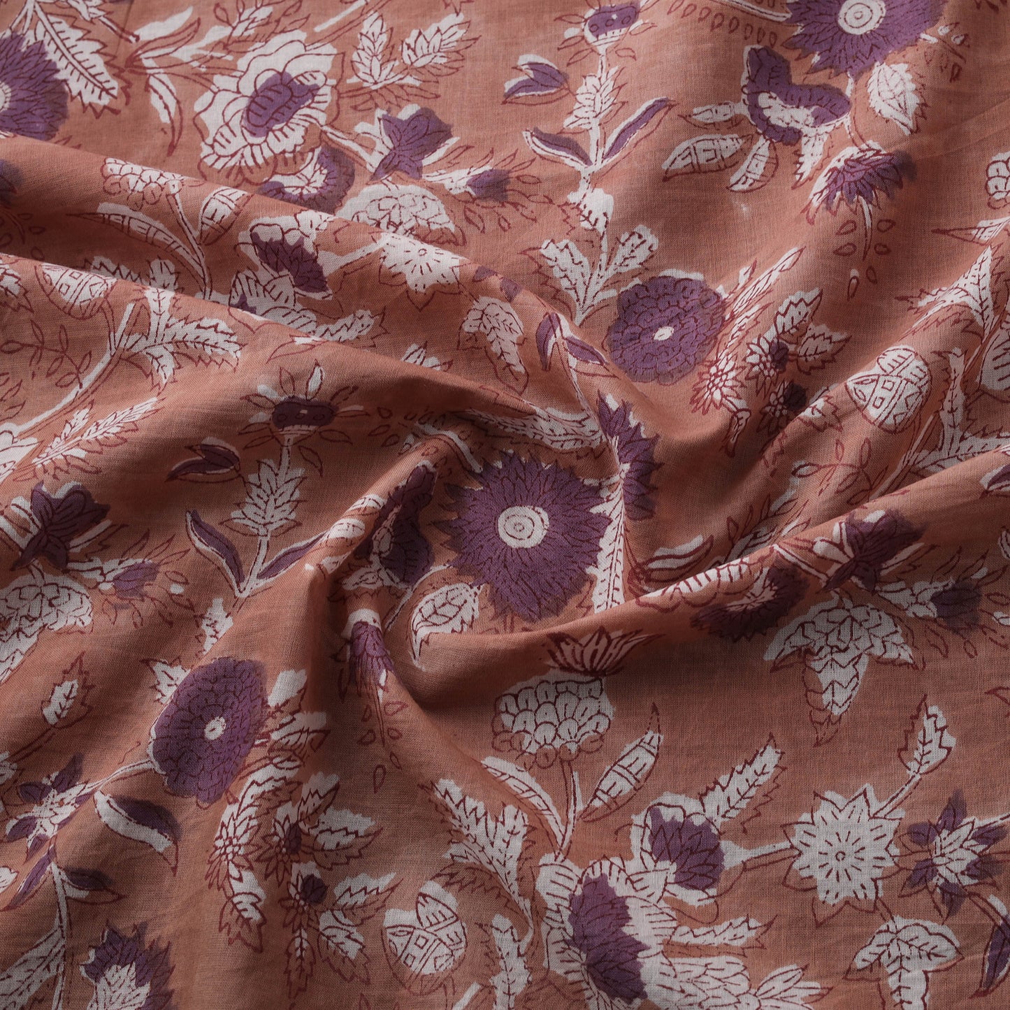 Brown - Sanganeri Hand Block Print Cotton Fabric 07