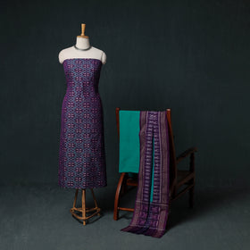 Sambalpuri Ikat Handloom Cotton 3pc Unstitched Dress Material Suit Set 01