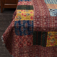 Red - Ajrakh Print Patchwork Single Tagai Kantha Bed Cover 93