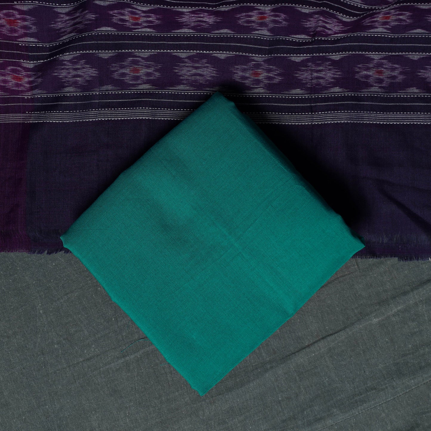 Sambalpuri Ikat Handloom Cotton 3pc Unstitched Dress Material Suit Set 01