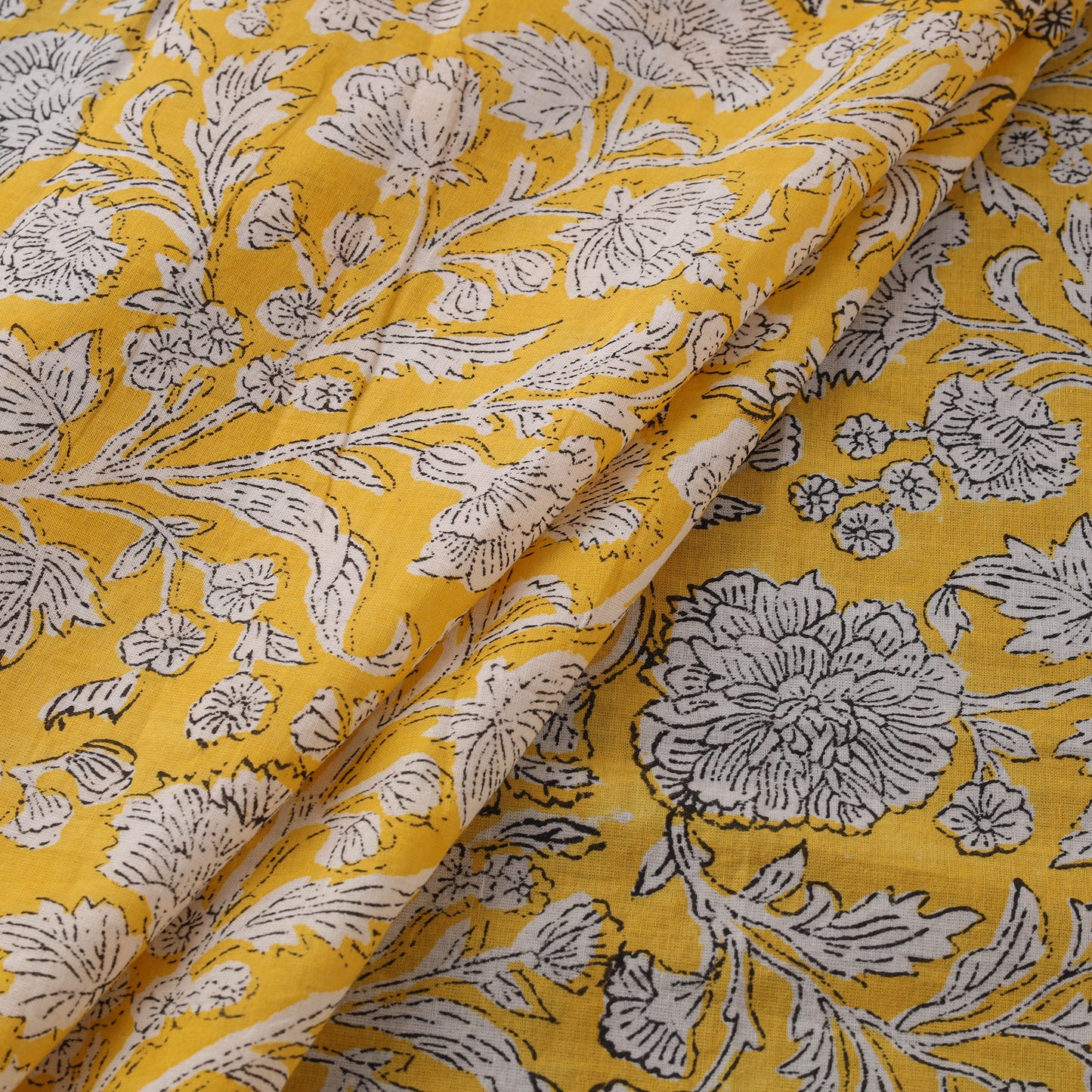 Yellow - Sanganeri Hand Block Print Cotton Fabric 05