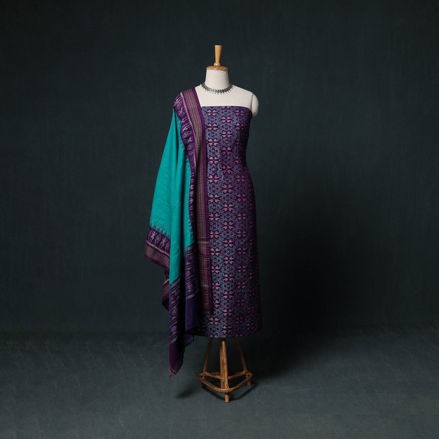 Sambalpuri Ikat Handloom Cotton 3pc Unstitched Dress Material Suit Set 01