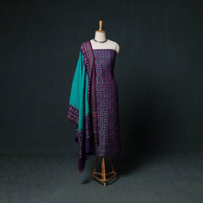 Sambalpuri Ikat Handloom Cotton 3pc Unstitched Dress Material Suit Set 01
