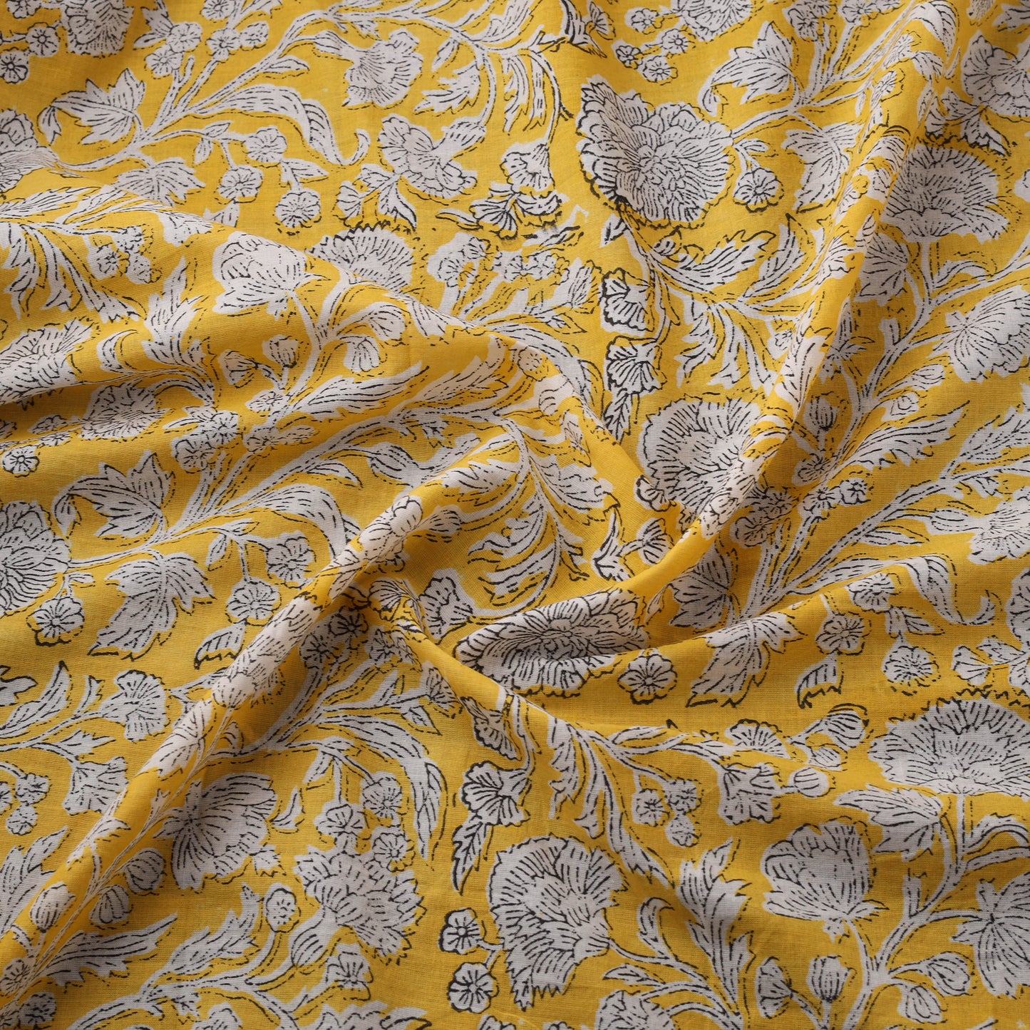 Yellow - Sanganeri Hand Block Print Cotton Fabric 05