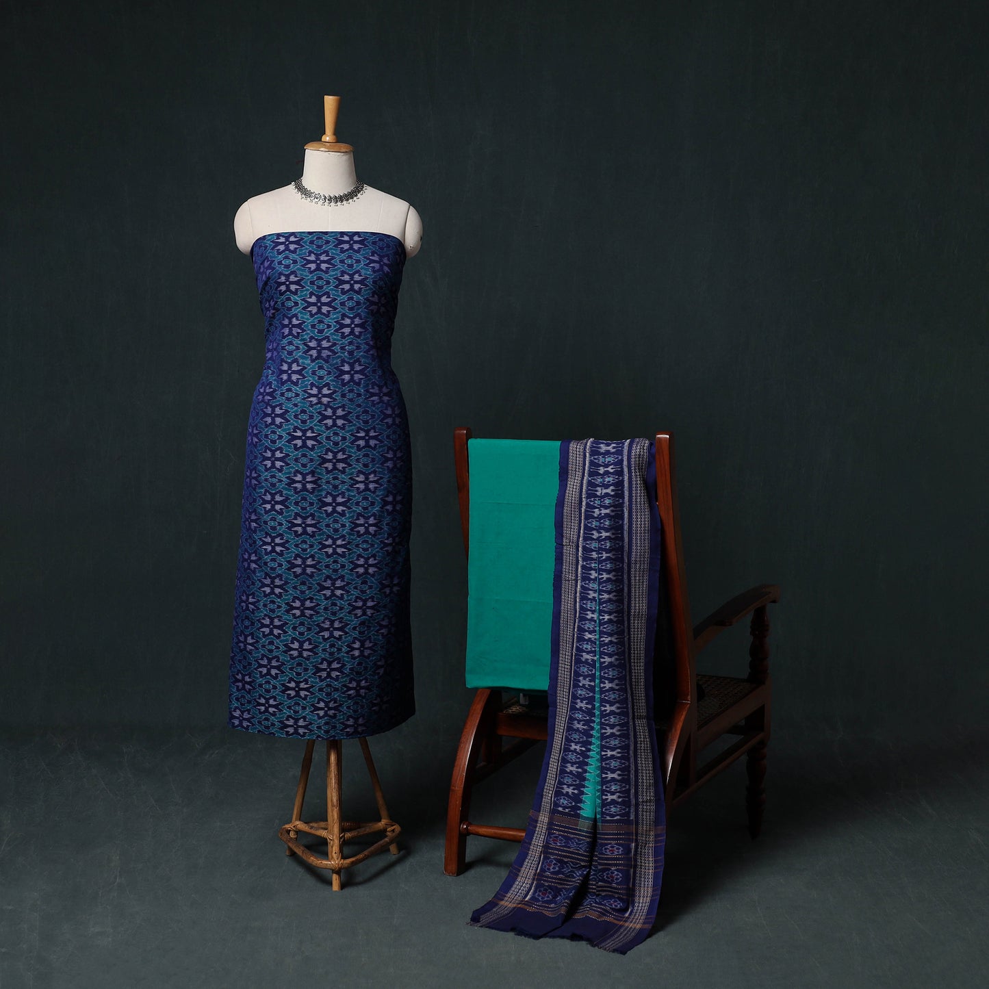 Sambalpuri Ikat Handloom Cotton 3pc Unstitched Dress Material Suit Set 02