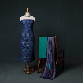 Sambalpuri Ikat Handloom Cotton 3pc Unstitched Dress Material Suit Set 02
