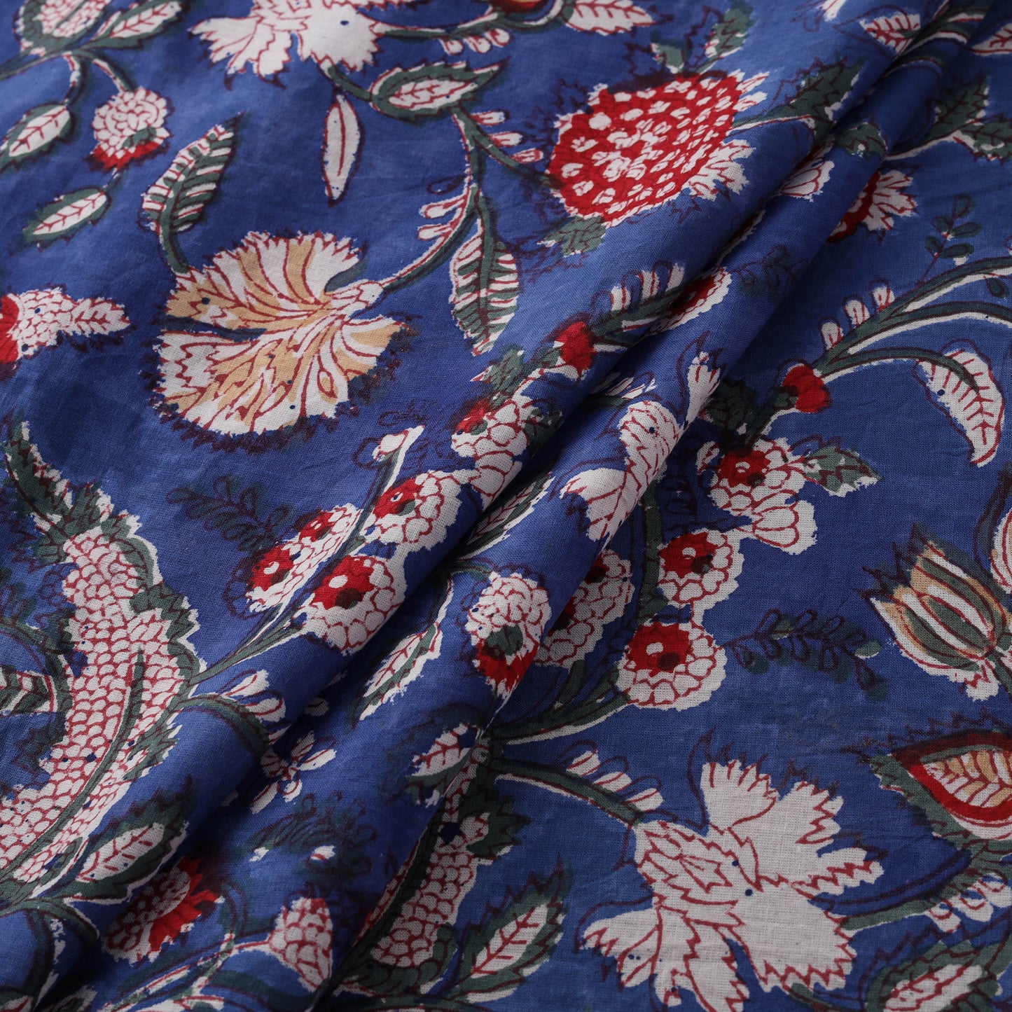 Blue - Sanganeri Hand Block Print Cotton Fabric 02