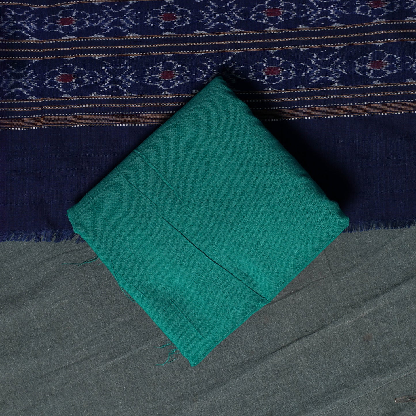 Sambalpuri Ikat Handloom Cotton 3pc Unstitched Dress Material Suit Set 02