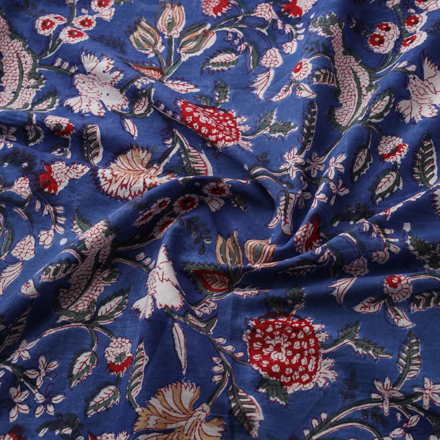 Blue - Sanganeri Hand Block Print Cotton Fabric 02