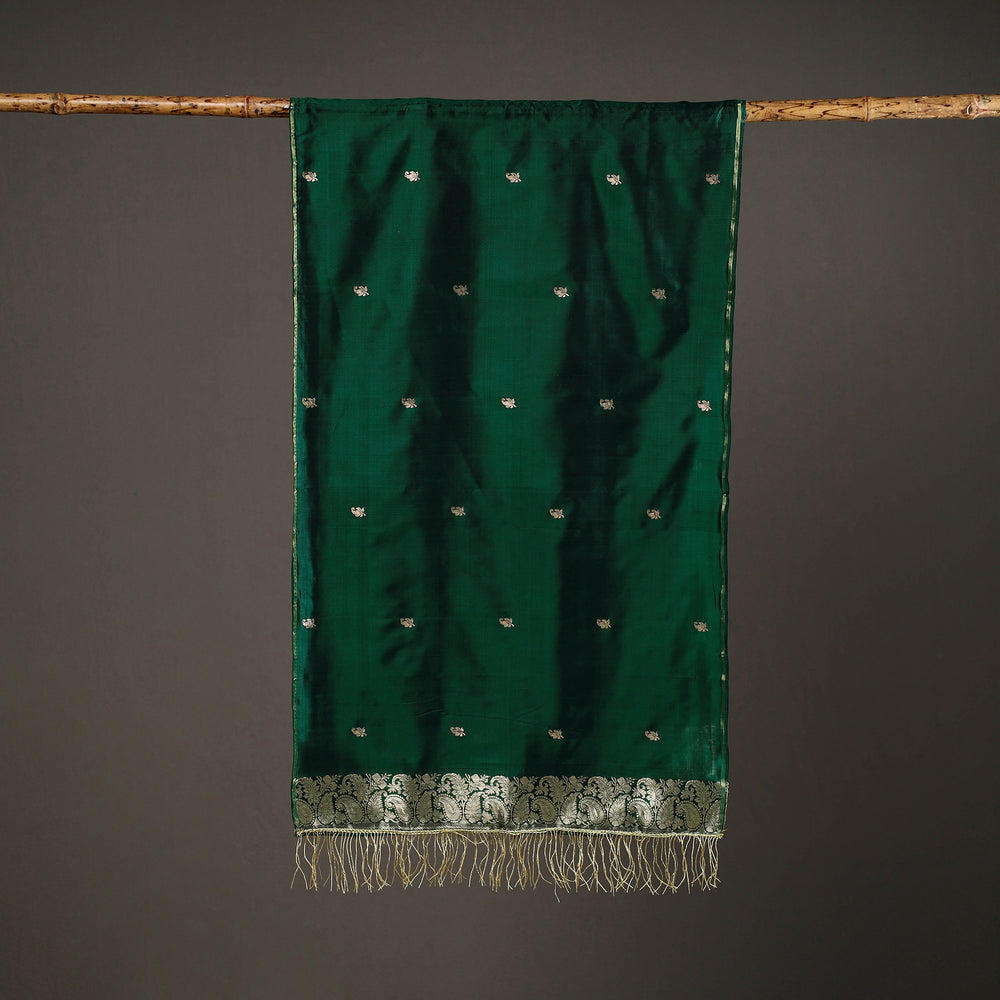 Green - Brocade Handloom Pure Silk Banarasi Stole with Tassels 18