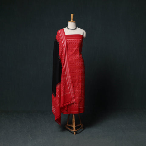 Sambalpuri Ikat Handloom Cotton 3pc Unstitched Dress Material Suit Set 04