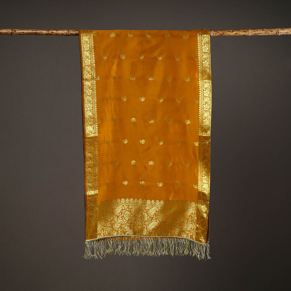 Orange - Brocade Handloom Silk Nakshi Buti Banarasi Stole with Tassels 22