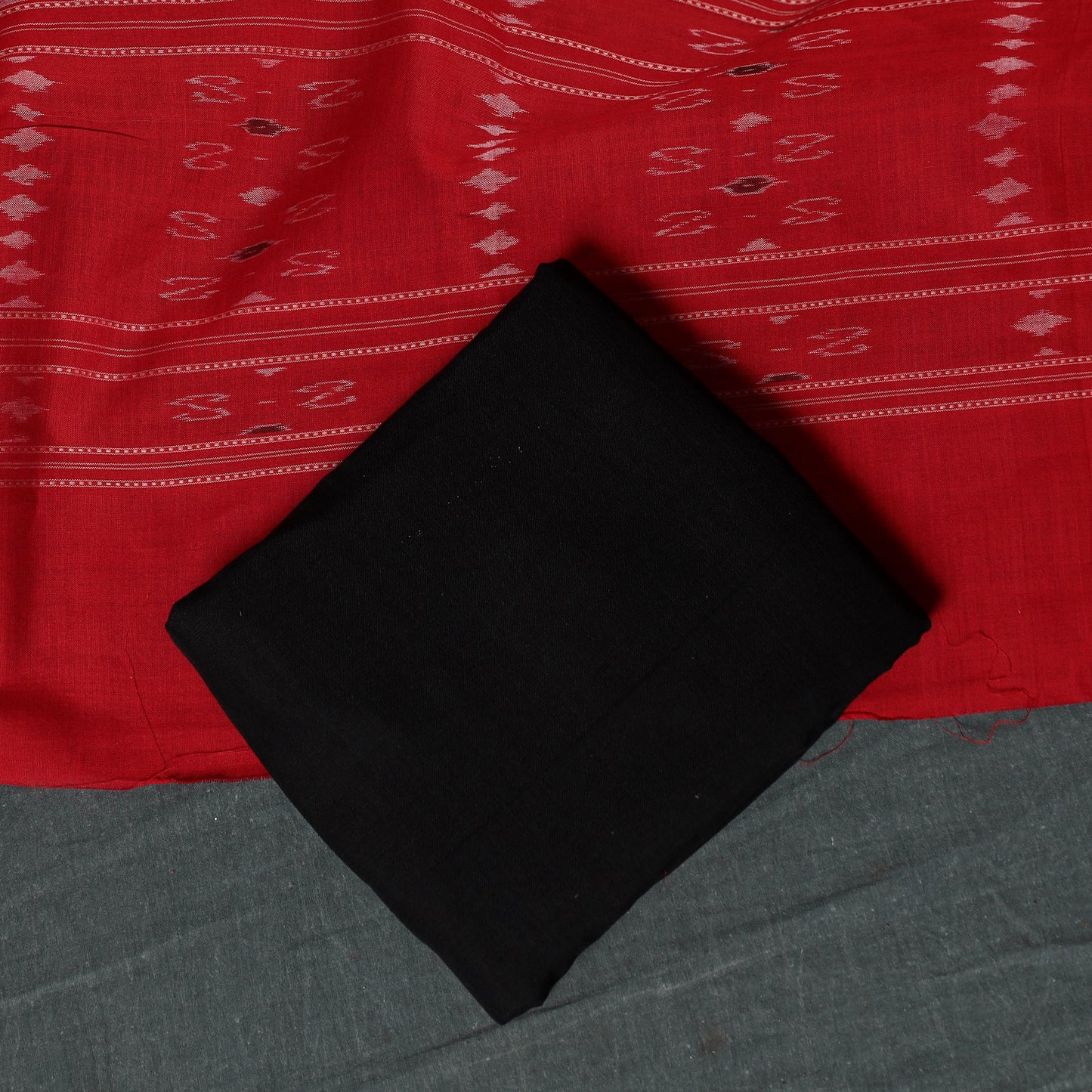Sambalpuri Ikat Handloom Cotton 3pc Unstitched Dress Material Suit Set 04