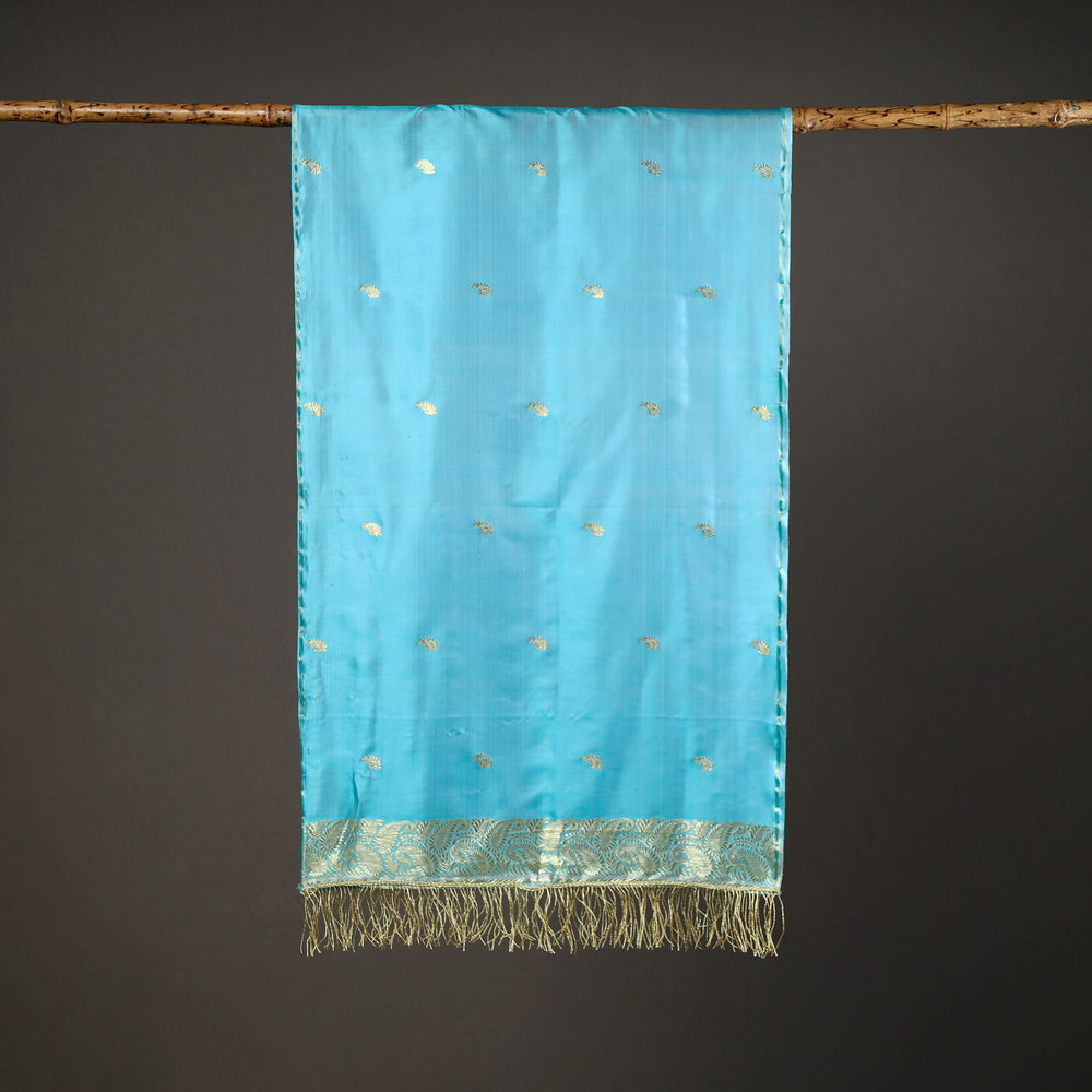 Green - Brocade Handloom Pure Silk Banarasi Stole with Tassels 13