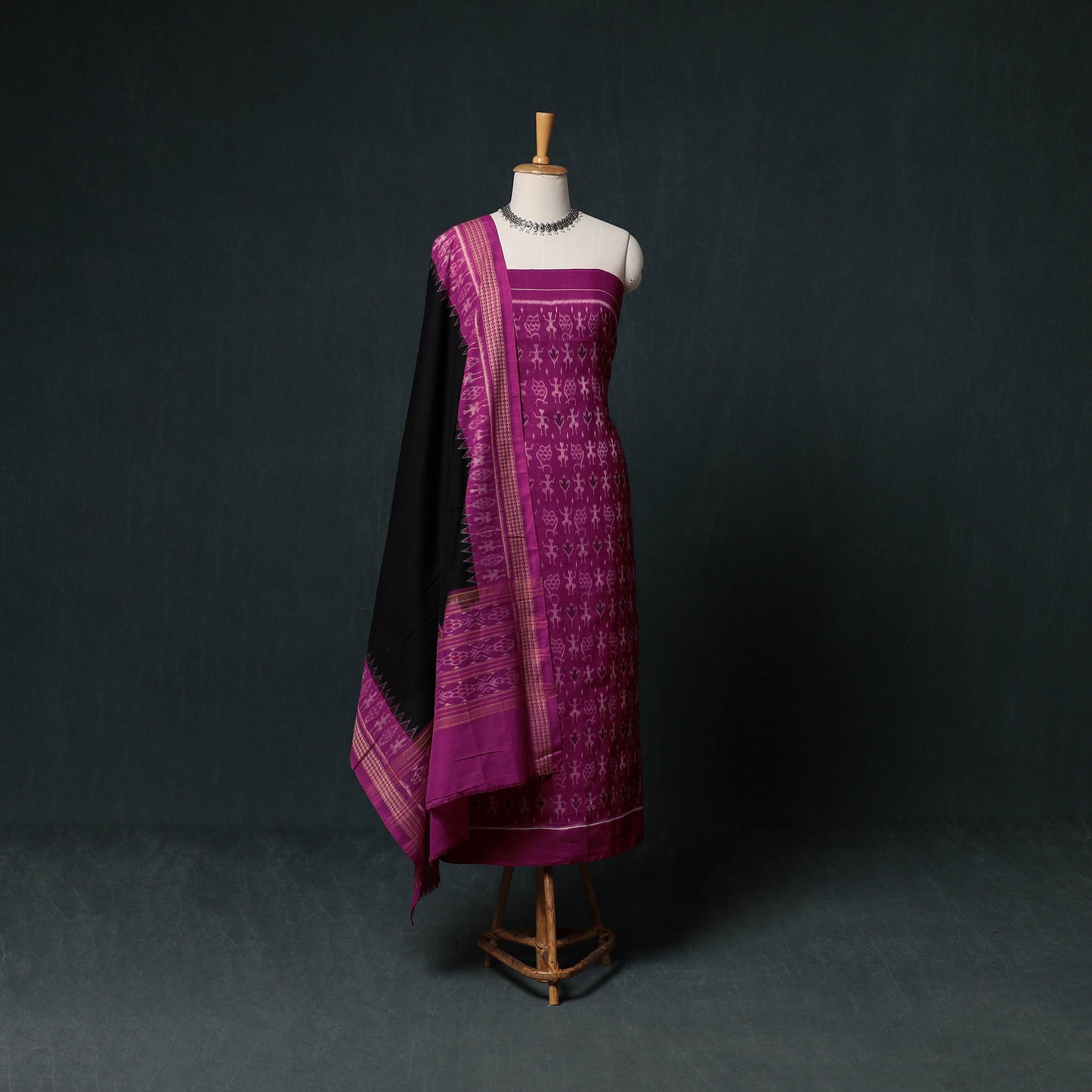 Sambalpuri Ikat Handloom Cotton 3pc Unstitched Dress Material Suit Set 05