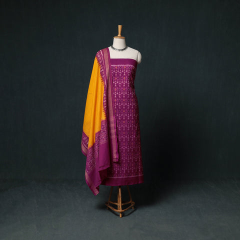 Sambalpuri Ikat Handloom Cotton 3pc Unstitched Dress Material Suit Set 06