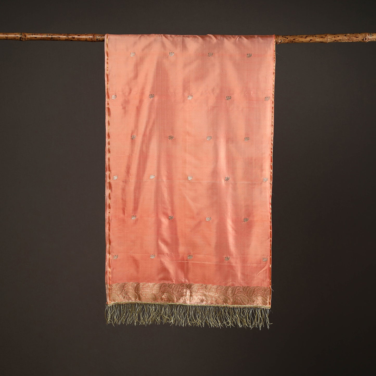 Peach - Brocade Handloom Pure Silk Banarasi Stole with Tassels 11