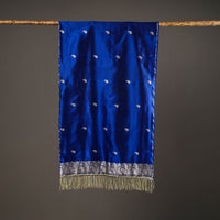 Blue - Brocade Handloom Pure Silk Banarasi Stole with Tassels 09