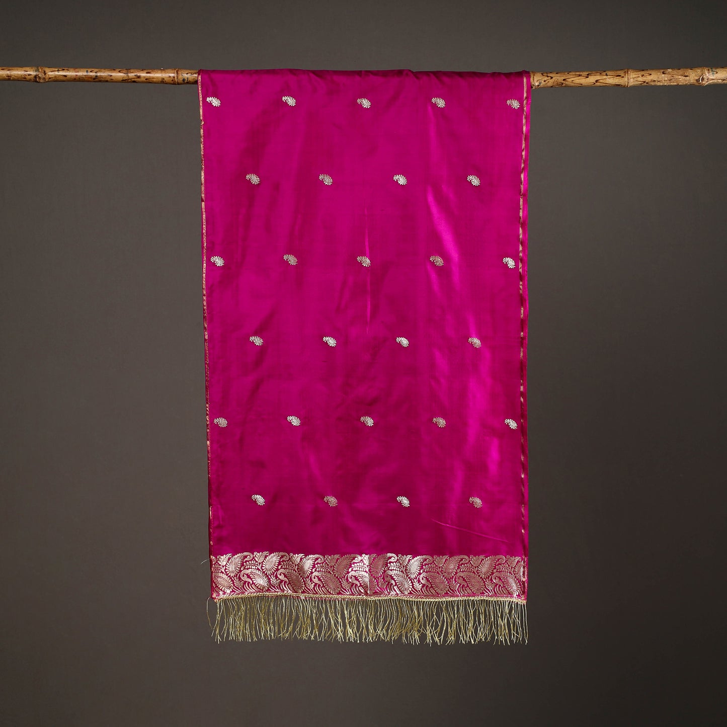 Purple - Brocade Handloom Pure Silk Banarasi Stole with Tassels 07