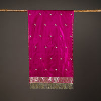 Purple - Brocade Handloom Pure Silk Banarasi Stole with Tassels 07