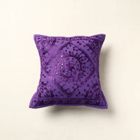 Purple - Mirror Work Cotton Hand Embroidery Cushion Cover 01