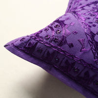 Purple - Mirror Work Cotton Hand Embroidery Cushion Cover 01