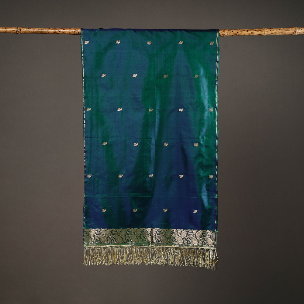 Blue - Brocade Handloom Pure Silk Banarasi Stole with Tassels 19