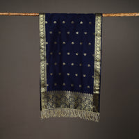 Blue - Brocade Handloom Silk Nakshi Buti Banarasi Stole with Tassels 20