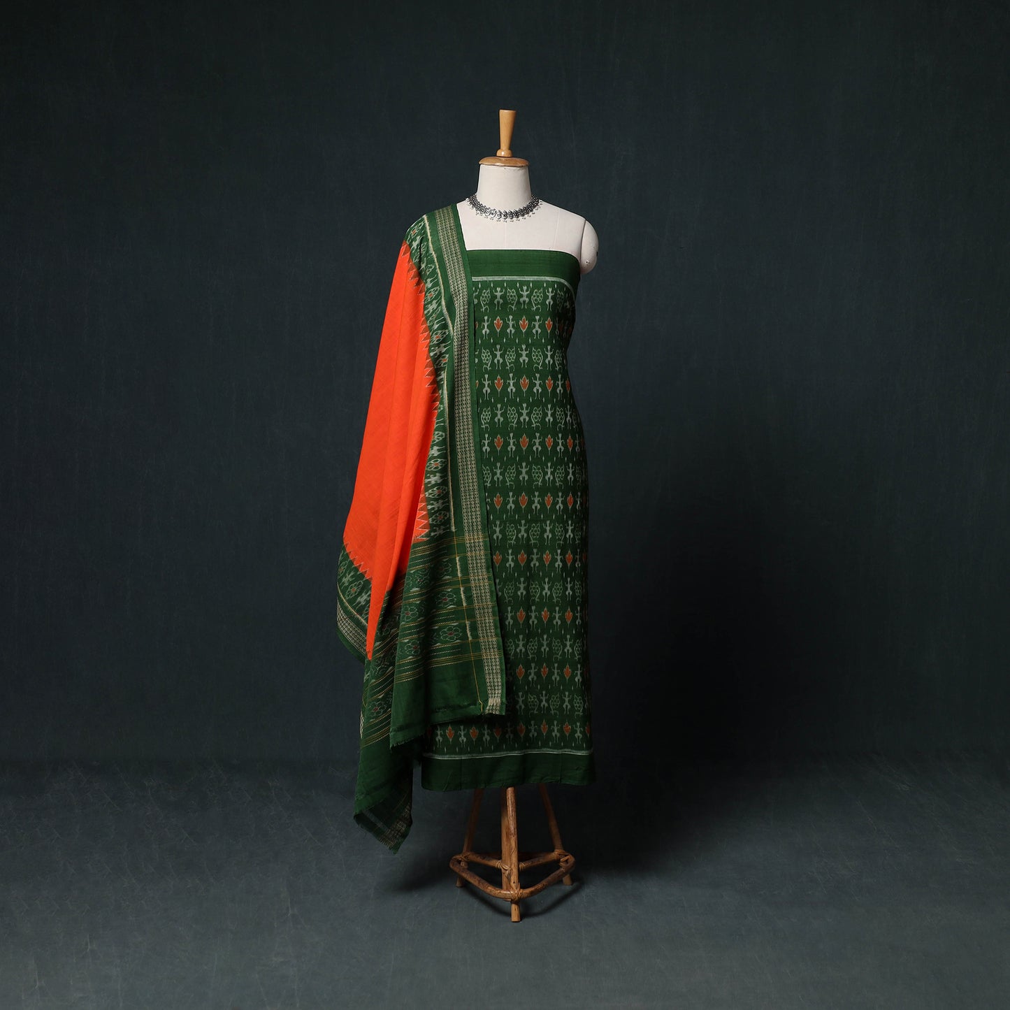 Sambalpuri Ikat Handloom Cotton 3pc Unstitched Dress Material Suit Set 07