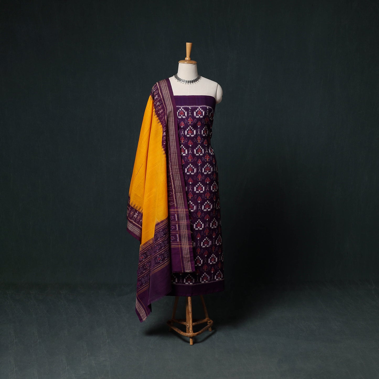 Sambalpuri Ikat Handloom Cotton 3pc Unstitched Dress Material Suit Set 08