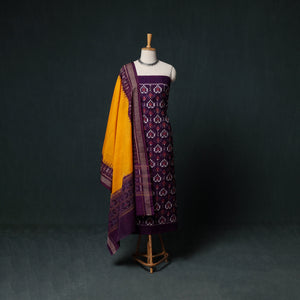 Purple - Sambalpuri Ikat Handloom Cotton 3pc Unstitched Dress Material Suit Set 08