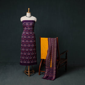 Sambalpuri Ikat Handloom Cotton 3pc Unstitched Dress Material Suit Set 08