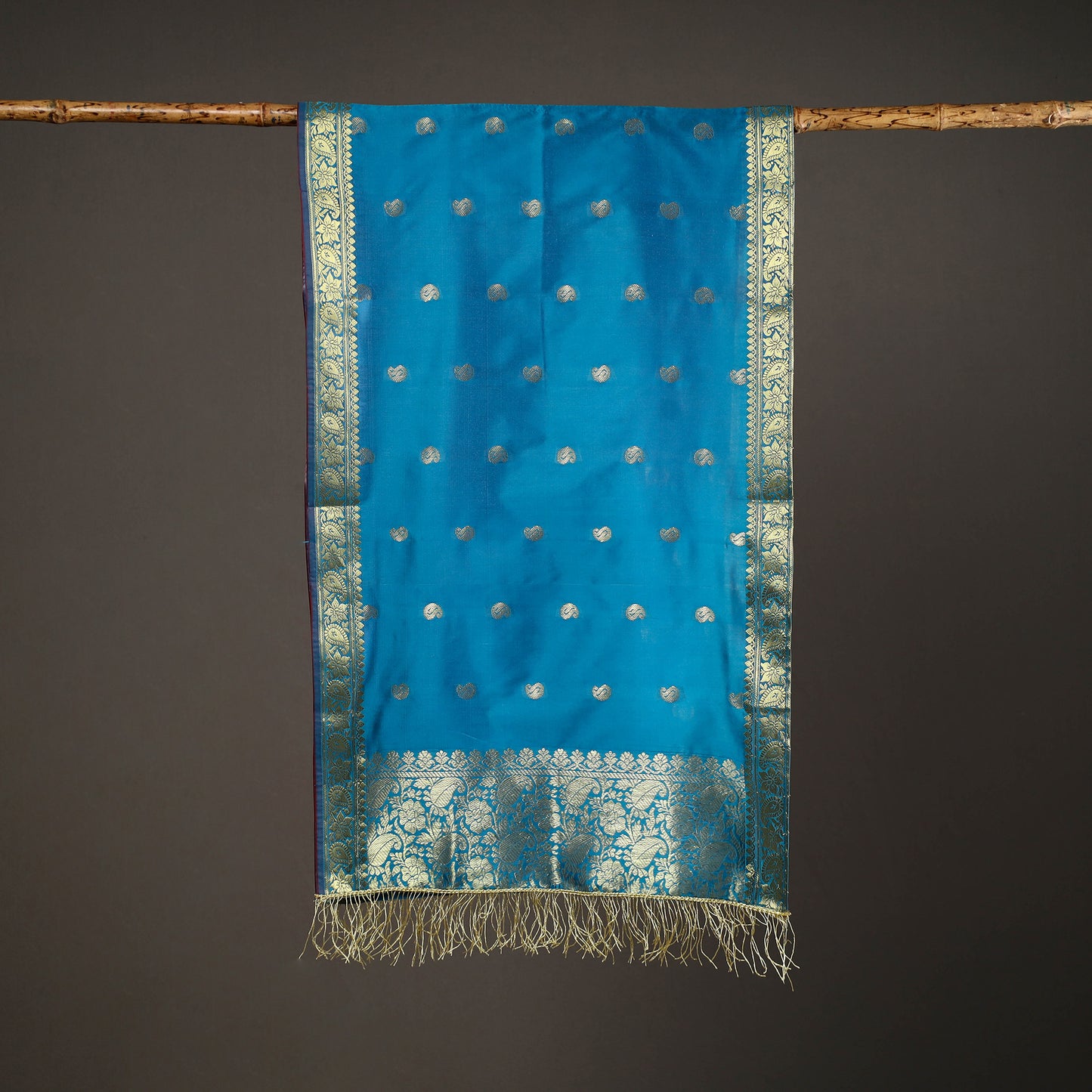 Blue - Brocade Handloom Silk Nakshi Buti Banarasi Stole with Tassels 29