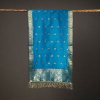 Blue - Brocade Handloom Silk Nakshi Buti Banarasi Stole with Tassels 29