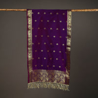 Purple - Brocade Handloom Silk Nakshi Buti Banarasi Stole with Tassels 30