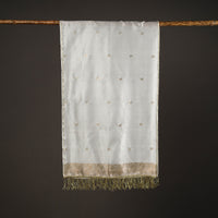 White - Brocade Handloom Pure Silk Banarasi Stole with Tassels 12