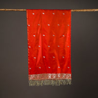 Red - Brocade Handloom Pure Silk Banarasi Stole with Tassels 06