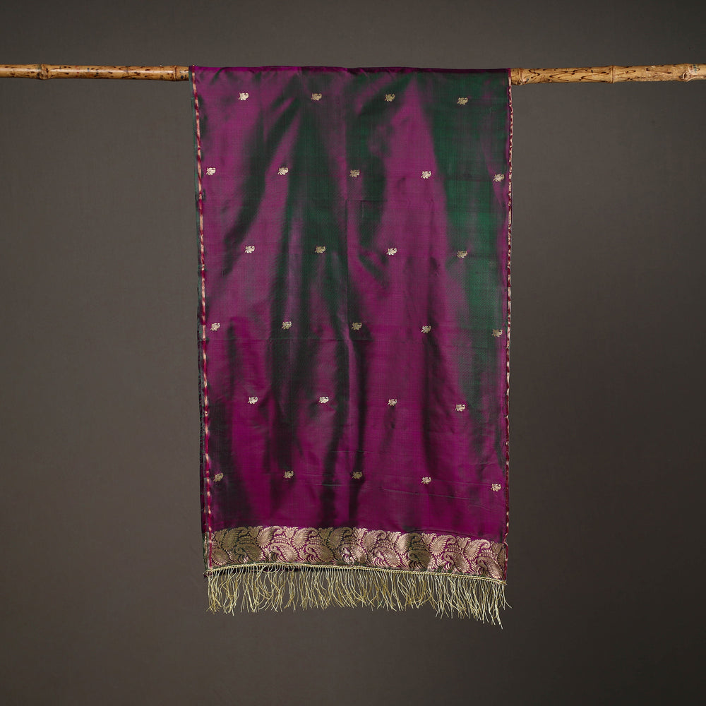 Purple - Brocade Handloom Pure Silk Banarasi Stole with Tassels 05