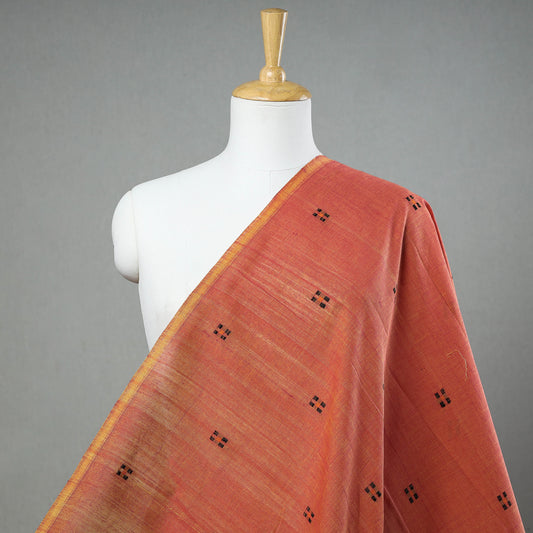 Orange - Srikakulam Jamdani Buti Pure Handloom Cotton Fabric