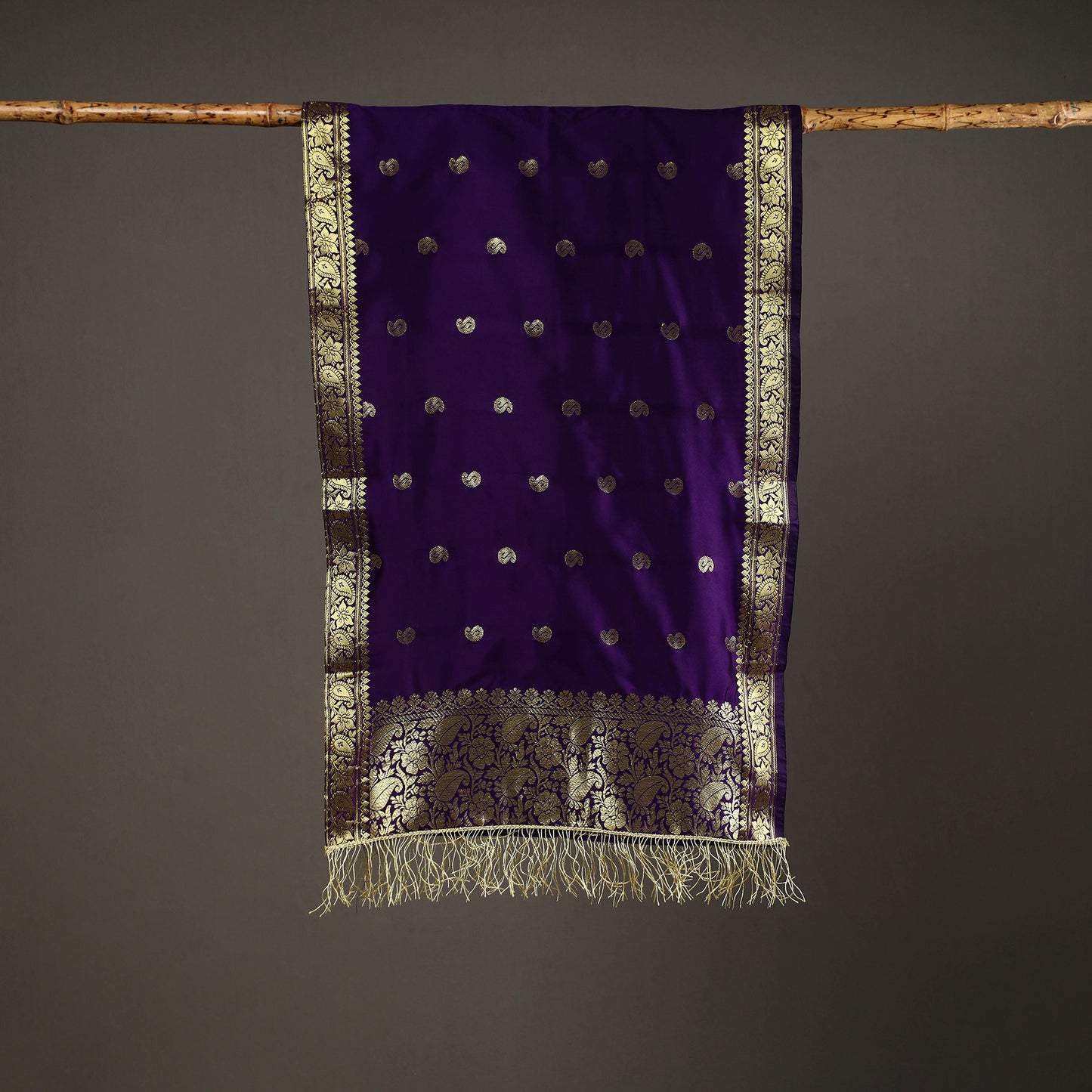 Blue - Brocade Handloom Silk Nakshi Buti Banarasi Stole with Tassels 27