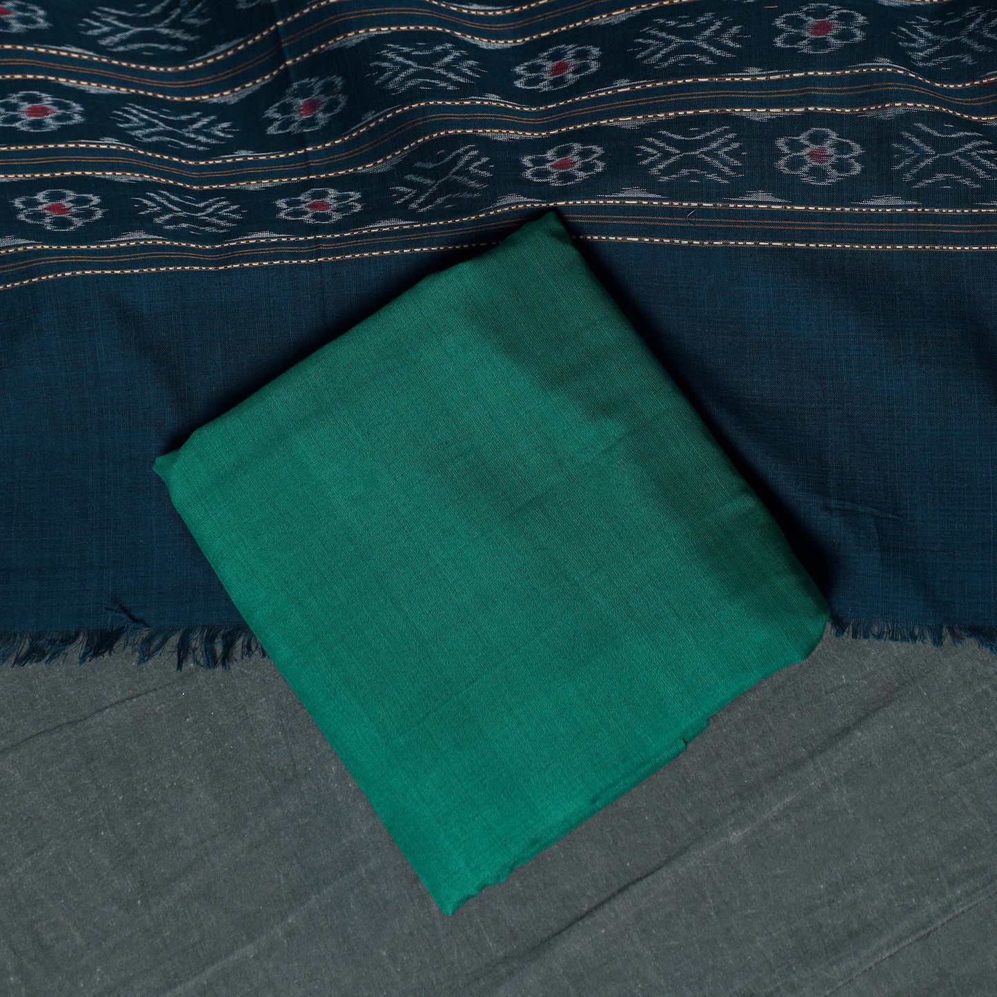 Sambalpuri Ikat Handloom Cotton 3pc Unstitched Dress Material Suit Set 09