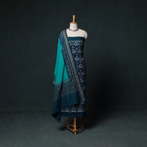 Blue - Sambalpuri Ikat Handloom Cotton 3pc Unstitched Dress Material Suit Set 09