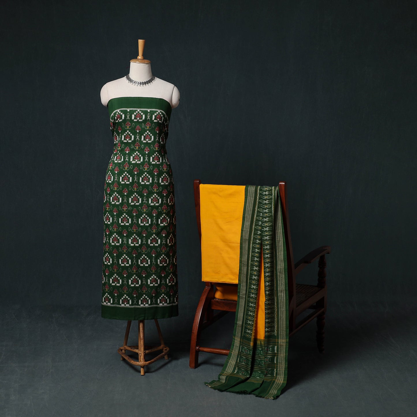 Sambalpuri Ikat Handloom Cotton 3pc Unstitched Dress Material Suit Set 10