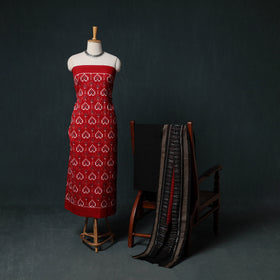 Sambalpuri Ikat Handloom Cotton 3pc Unstitched Dress Material Suit Set 11