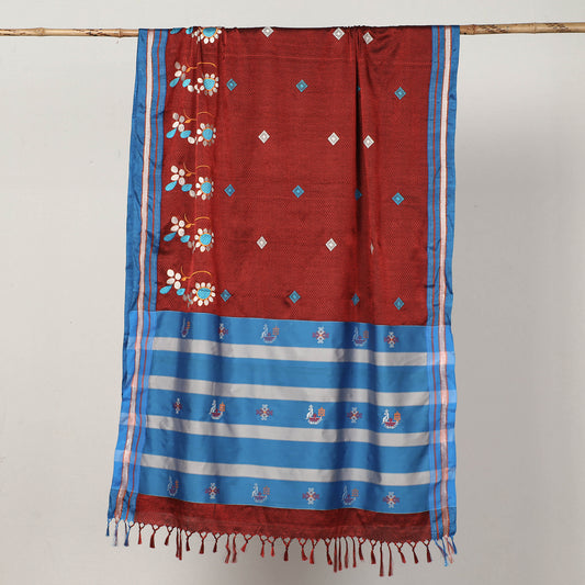 Red - Khun Weave Silk Cotton Saree with Thread Border