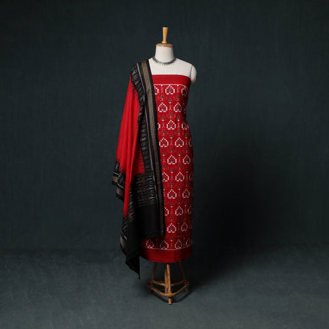 Sambalpuri Ikat Handloom Cotton 3pc Unstitched Dress Material Suit Set 11