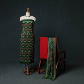 Sambalpuri Ikat Handloom Cotton 3pc Unstitched Dress Material Suit Set 12