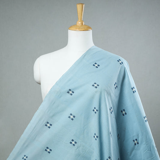 Blue - Srikakulam Jamdani Buti Pure Handloom Cotton Fabric