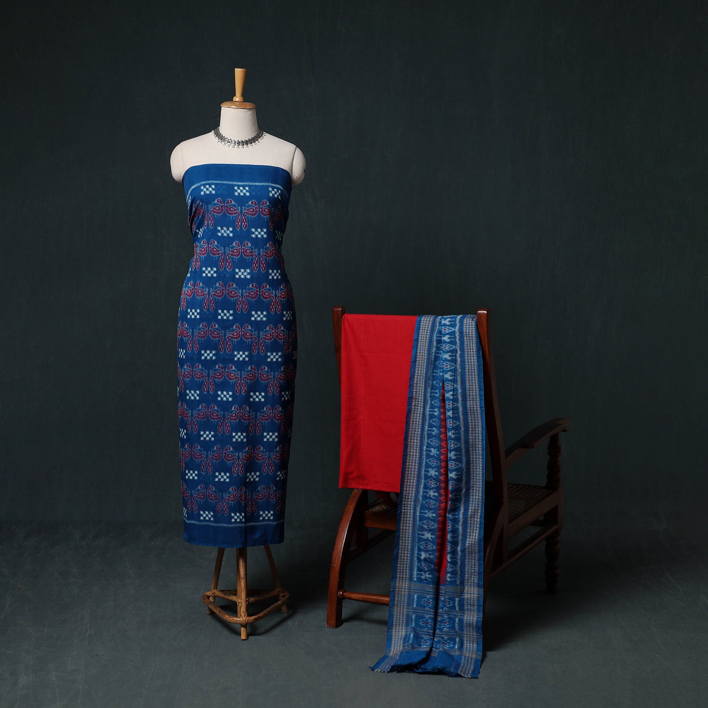 Sambalpuri Ikat Handloom Cotton 3pc Unstitched Dress Material Suit Set 13